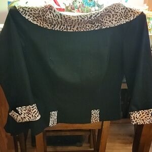 Linda Segal Black Jacket with Leopard Print Accents Very Unique Soft Elegaint